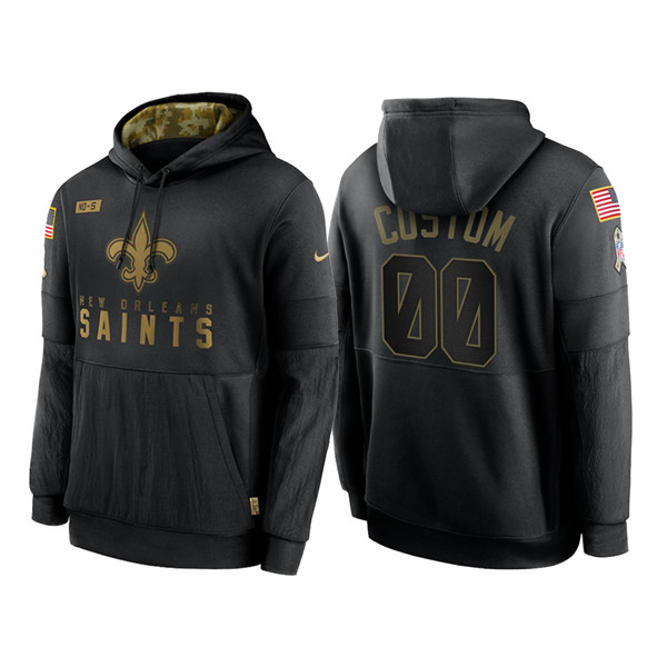 Men's New Orleans Saints 2020 Customize Black Salute to Service Sideline Therma Pullover Hoodie
